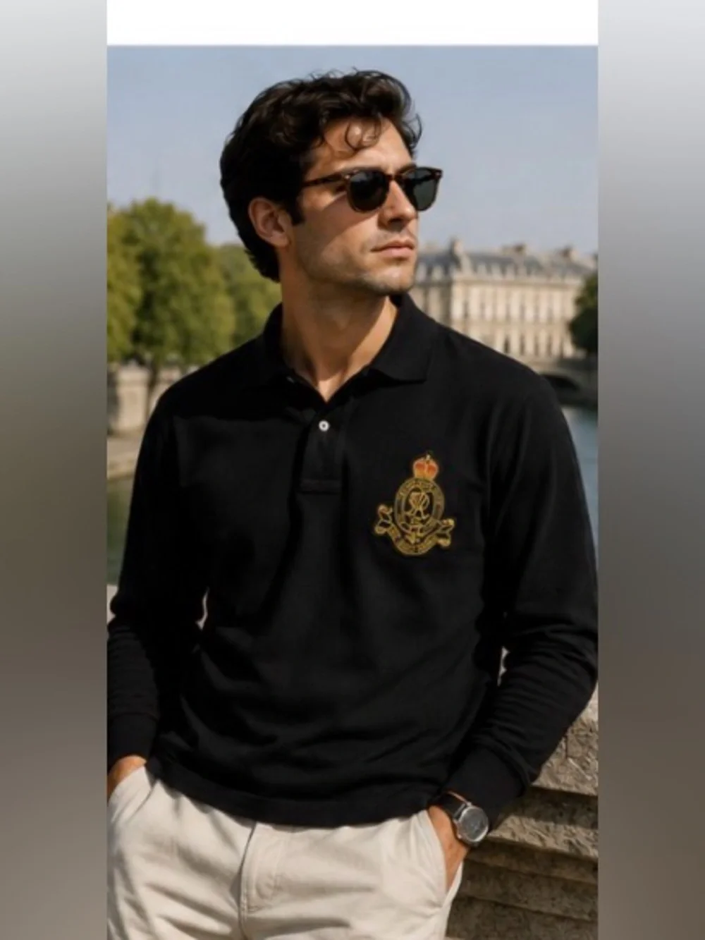 Polo Ralph Lauren Black Long Sleeve Crest Polo Shirt Men’s M Embroidered Logo